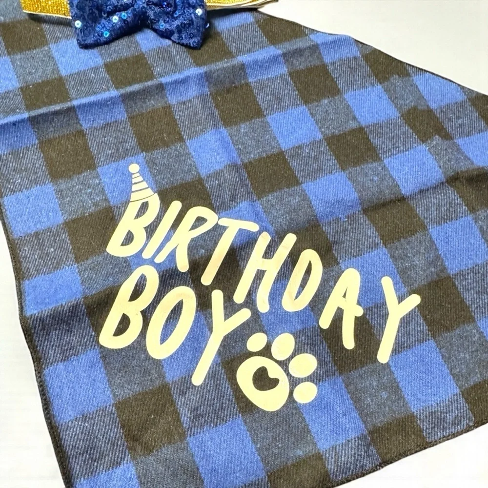 Dog Birthday Boy Party Set Bandana Hat Bow Tie NWT